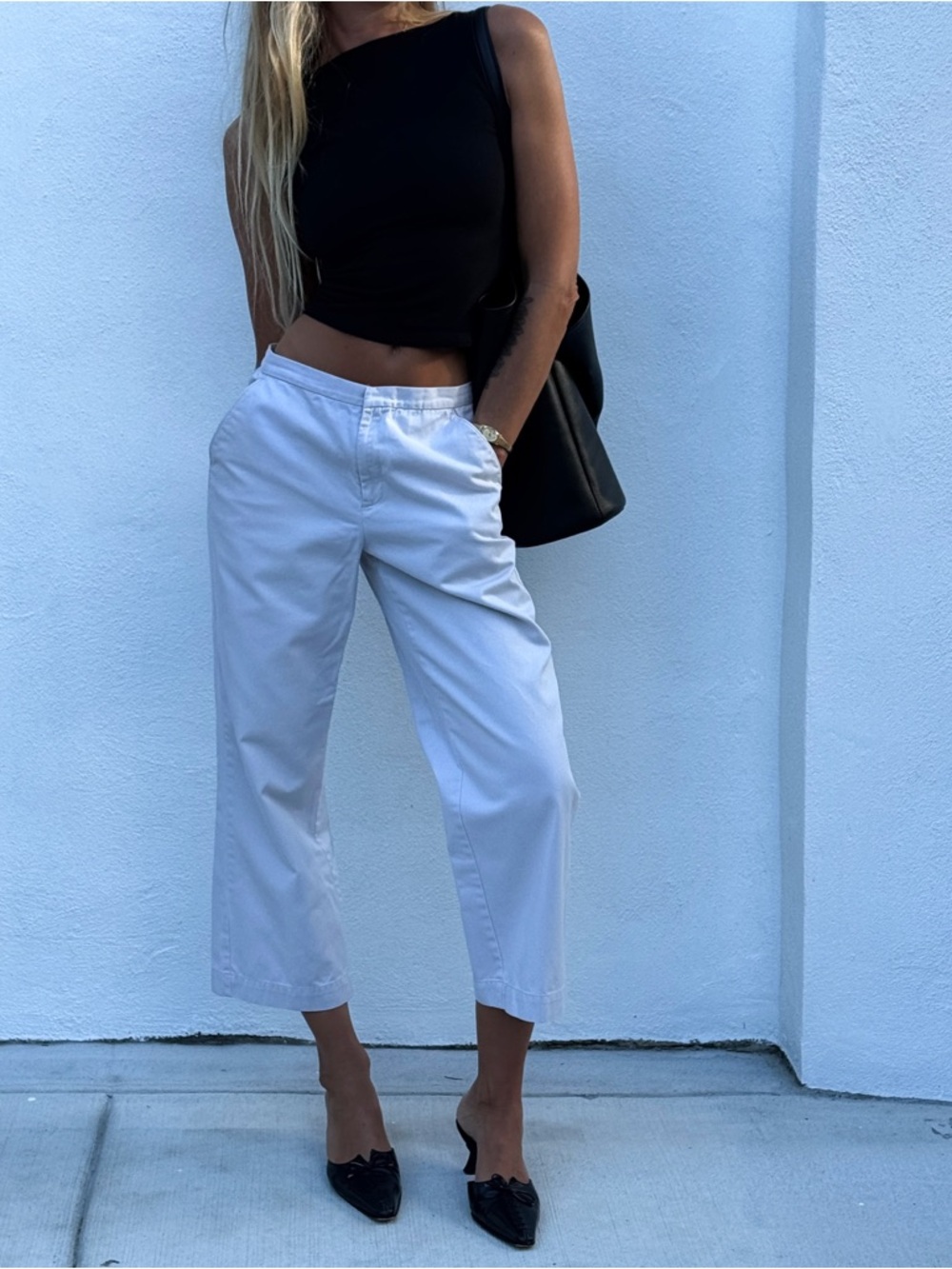 Chic Minimalist Khaki Cropped Straight Leg Trousers
